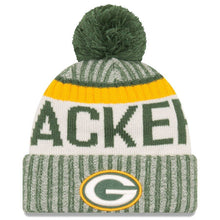 Load image into Gallery viewer, Green Bay Packers New Era NFL Cuffed Pom 2017 Sideline Knit Hat Team Color Green/Yellow Crown/Cuff White/Green/Yellow Logo
