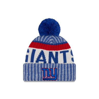 New York GIANTS New Era Cuffed Pom 2017 Sideline knit Hat Team Color Light Navy Blue Crown/Cuff Blue/Red Logo