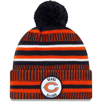 Chicago Bears New Era NFL Cuffed Pom Knit Beanie Hat Orange/Navy Crown/Visor Team Color Logo (2019 Sideline)