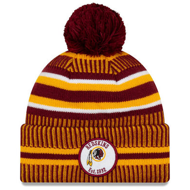 Washington Redskins New Era NFL Home Cuffed Pom Knit Beanie Hat Maroon/Yellow Crown/Visor Team Color Logo (2019 Sideline)