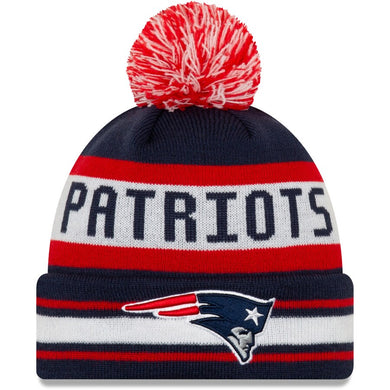 New England Patriots New Era NFL Cuffed Pom Jake Knit Beanie Hat Navy/White/Red Crown/Visor Team Color Logo