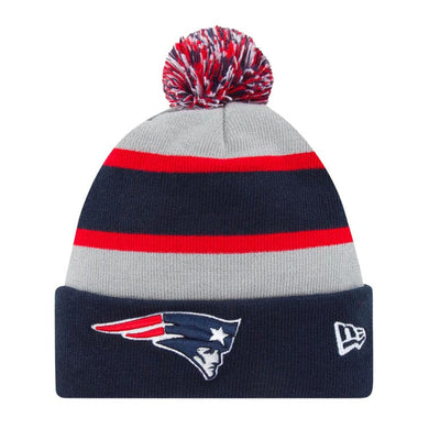 New England Patriots New Era NFL Cuffed Pom Knit Beanie Hat Navy Blue/Red/Gray Crown/Visor Team Color Logo (2013 Sideline)
