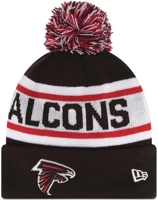 Atlanta Falcons New Era NFL Cuffed Pom Knit Beanie Hat Black/White/Red Crown/Visor Team Color Logo