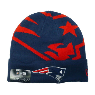 New England Patriots New Era NFL Logo Whiz Cuffed Knit Beanie Hat Red/Navy Blue Crown/Visor Team Color Logo