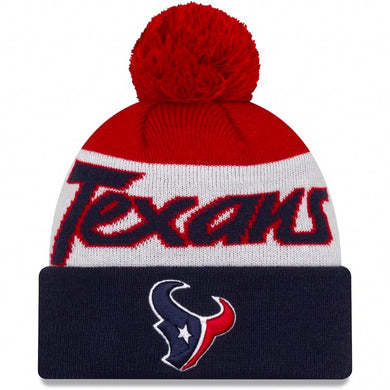 Houston Texans New Era NFL Script A3 Cuffed Pom Knit Hat Red/White/Navy Blue Crown/Visor Team Color Logo