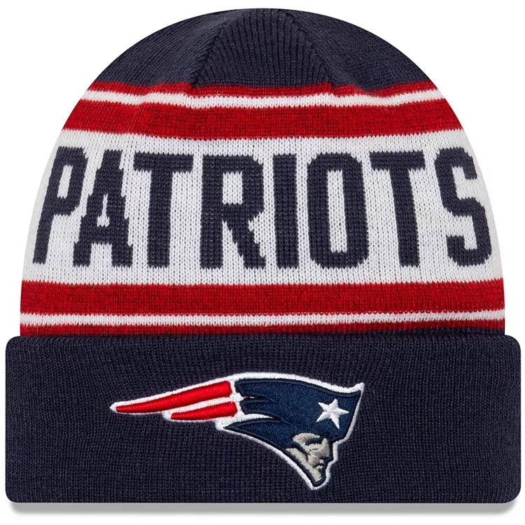 New England Patriots New Era NFL Cuffed Stated A4  Knit Beanie Hat White/Navy Blue/Red Crown/Visor Team Color Logo