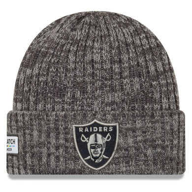 Oakland Raiders New Era NFL Cuffed Knit Beanie Hat Dark Gray/Gray Crown/Visor Team Color Logo (Crucial Catch Intercept Cancer))