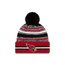 Load image into Gallery viewer, Arizona Cardinals New Era NFL 2021 Sideline Sport Official Cuffed Pom Knit Black/White/Red Team Color Logo
