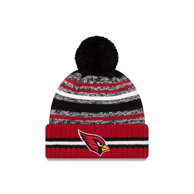 Arizona Cardinals New Era NFL 2021 Sideline Sport Official Cuffed Pom Knit Black/White/Red Team Color Logo