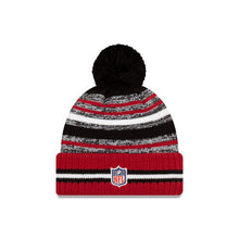 Load image into Gallery viewer, Arizona Cardinals New Era NFL 2021 Sideline Sport Official Cuffed Pom Knit Black/White/Red Team Color Logo
