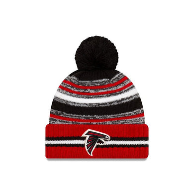Atlanta Falcons New Era NFL Cuffed 2021 Sideline Sport Official Pom Knit Black/White/Red Team Color Logo