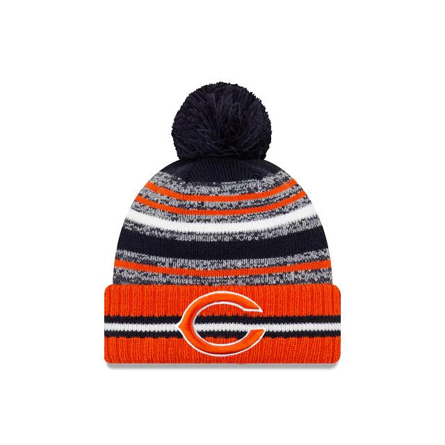 Chicago Bears New Era NFL 2021 Sideline Sport Official Pom Cuffed Knit Beanie Orange/Navy Team Color