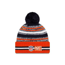 Load image into Gallery viewer, Chicago Bears New Era NFL 2021 Sideline Sport Official Pom Cuffed Knit Beanie Orange/Navy Team Color
