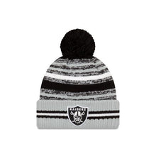 Load image into Gallery viewer, Las Vegas Raiders New Era NFL 2021 Sideline Sport Official Pom Cuffed Knit Beanie Gray/Black Team Color
