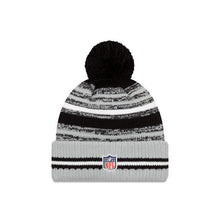 Load image into Gallery viewer, Las Vegas Raiders New Era NFL 2021 Sideline Sport Official Pom Cuffed Knit Beanie Gray/Black Team Color
