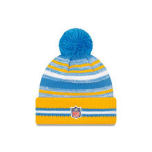 Load image into Gallery viewer, Los Angeles Chargers New Era NFL2021 Sideline Sport Official Cuffed Pom Knit Sky Blue/White/Yellow Team Color Logo
