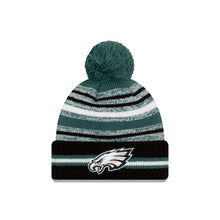 Load image into Gallery viewer, Philadelphia Eagles New Era NFL 22021 Sideline Sport Official Cuffed Pom Knit Hat Green/White/Black Crown/Visor Team Color Logo
