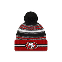 Load image into Gallery viewer, San Francisco 49ers New Era NFL 2021 Sideline Sport Official Pom Cuffed Knit Beanie Red/Black Team Color
