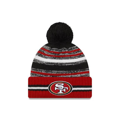 San Francisco 49ers New Era NFL 2021 Sideline Sport Official Pom Cuffed Knit Beanie Red/Black Team Color