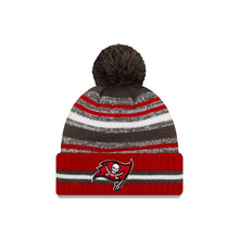 Load image into Gallery viewer, Tampa Bay Buccaneers New Era NFL Cuffed Pom Knit 2021 Sideline Hat Red/Dark Gray/White Crown/Cuff Team Color Logo
