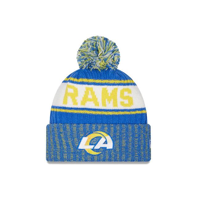 Los Angeles Rams New Era NFL Cuffed Pom Knit Beanie Sky Blue/Yellow (Knitmarl)