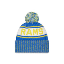 Load image into Gallery viewer, Los Angeles Rams New Era NFL Cuffed Pom Knit Beanie Sky Blue/Yellow (Knitmarl)
