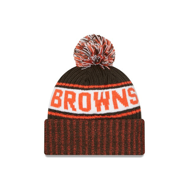 Men s New Era Brown Cleveland Browns Marl Cuffed Knit Hat with Pom