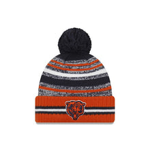 Load image into Gallery viewer, Chicago Bears New Era NFL 2021 Sideline Sport Official Cuffed Pom Knit Navy/White/Orange Team Color Logo
