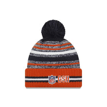 Load image into Gallery viewer, Chicago Bears New Era NFL 2021 Sideline Sport Official Cuffed Pom Knit Navy/White/Orange Team Color Logo
