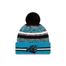 Load image into Gallery viewer, Carolina Panthers New Era NFL 2021 Sideline Sport Official Pom Cuffed Knit Beanie Teal/Black Team Color
