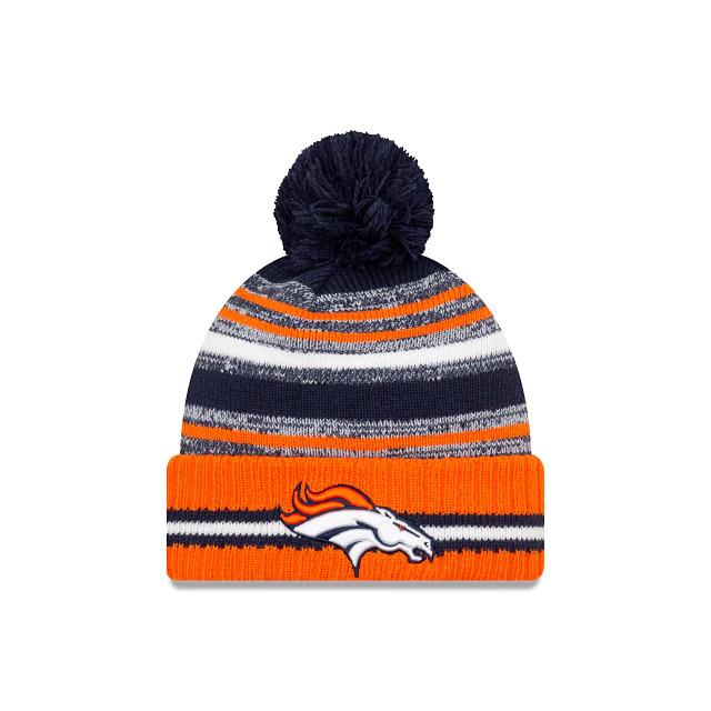 Denver Broncos New Era NFL 2021 Sideline Sport Official Pom Cuffed Knit Beanie Orange/Navy Team Color