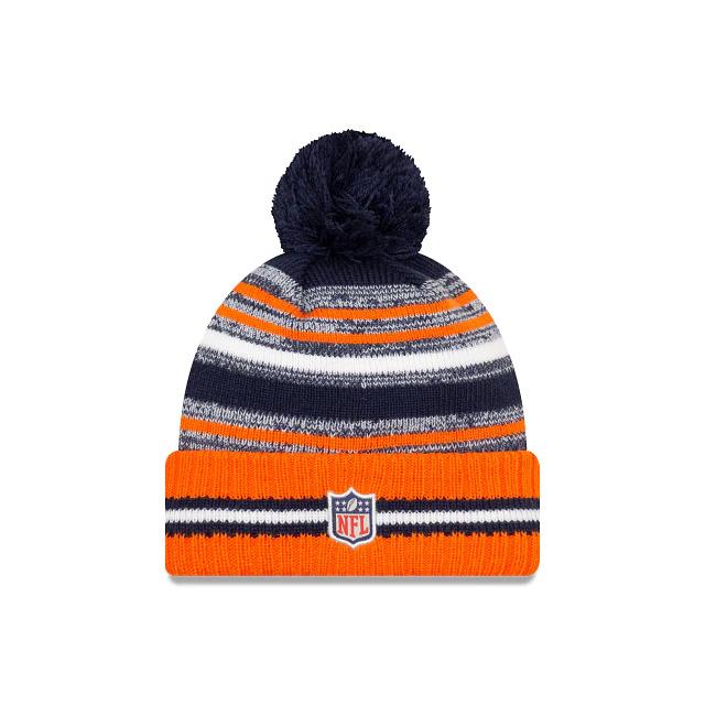 Denver Broncos New Era 2021 NFL Sideline Sport Official Pom Cuffed Knit Hat  - Navy/Orange