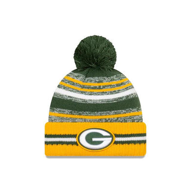 Green Bay Packers New Era NFL 2021 Sideline Sport Official Pom Cuffed Knit Beanie Yellow/Green Team Color