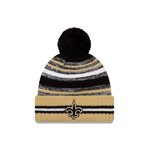 New Orleans Saints New Era NFL 2021 Sideline Sport Official Pom Cuffed Knit Beanie Wheat/Black Team Color