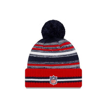 Load image into Gallery viewer, New England Patriots New Era NFL 2021 Sideline Sport Official Pom Cuffed Knit Beanie Red/Navy Team Color
