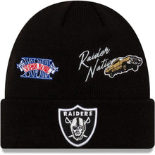 Load image into Gallery viewer, Las Vegas Raiders New Era NFL Cuff Knit Team Color Black Crown/Cuff Team Color Logo Super Bowl XVIII City Transit
