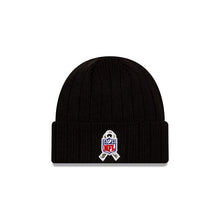 Load image into Gallery viewer, Las Vegas Raiders New Era Cuffed Knit Beanie 2021 Salute To Service Hat Black Crown Patch Logo
