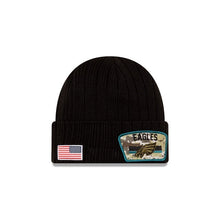 Load image into Gallery viewer, Philadelphia Eagles New Era NFL Cuffed Knit Beanie 2021 Salute To Service Hat Black Crown Patch Logo
