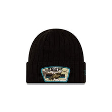 Load image into Gallery viewer, Philadelphia Eagles New Era NFL Cuffed Knit Beanie 2021 Salute To Service Hat Black Crown Patch Logo
