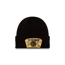 Load image into Gallery viewer, Pittsburgh Steelers New Era NFL Cuffed Knit Beanie 2021 Salute To Service Hat Black Crown Patch Logo
