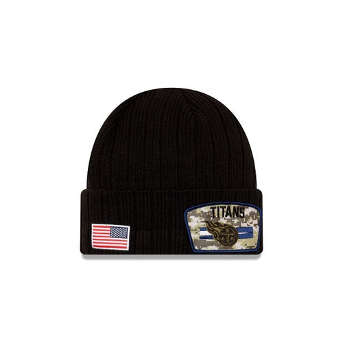 Tennessee Titans New Era NFL Cuffed Knit Beanie 2021 Salute To Service Hat Black Crown Patch Logo