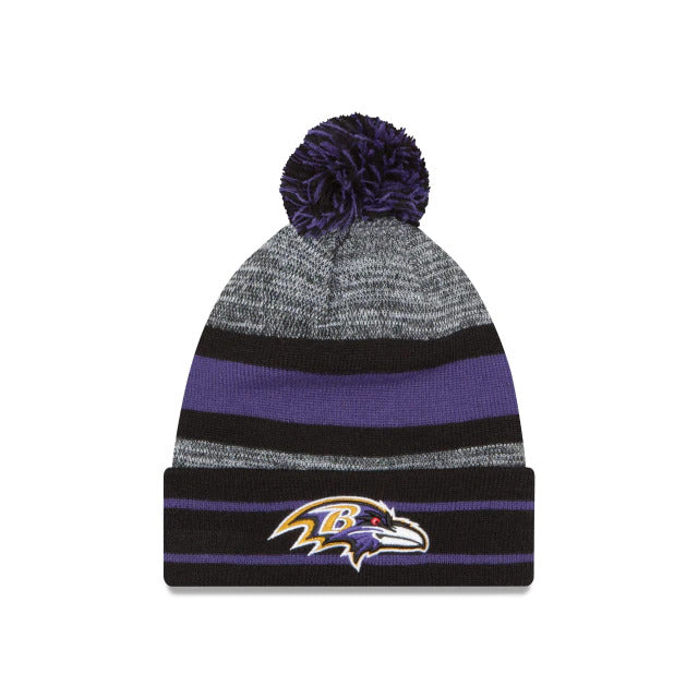 Baltimore Ravens New Era NFL Cuffed Pom Knit Hat Purple/Black Crown Team Color Logo