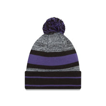 Load image into Gallery viewer, Baltimore Ravens New Era NFL Cuffed Pom Knit Hat Purple/Black Crown Team Color Logo
