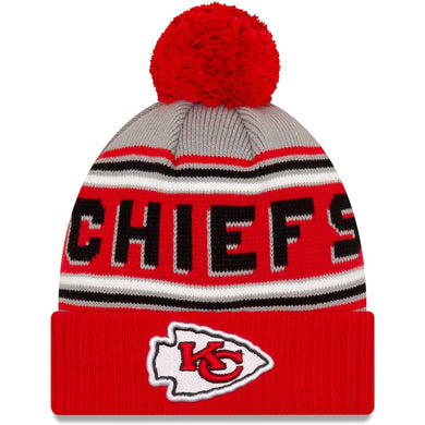 Kansas City Chiefs New Era NFL Cuffed Pom Knit Hat Gray/Black/Red Crown/Visor Team Color Logo (Knit Cheer)