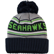 Load image into Gallery viewer, Seattle Seahawks New Era NFL Cuffed Pom Knit Hat Gray/Navy Crown/Visor Team Color Logo (Knit Cheer)
