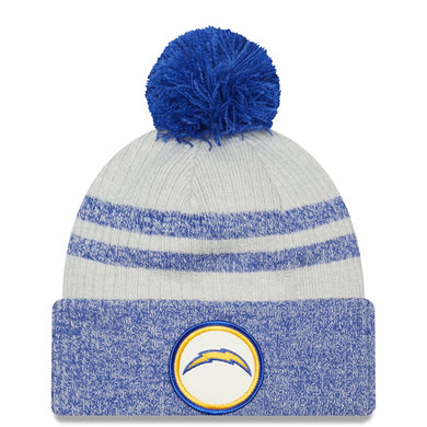 Los Angeles Chargers New Era NFL Cuffed Pom Knit Beanie Cream/Sky Blue Crown/Visor Team Color Logo (2022 Sideline)