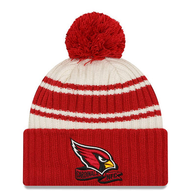 Arizona Cardinals New Era NFL Cuffed Pom Knit Beanie Hat Cream/Red Crown/Visor Team Color Logo (2022 Sideline)
