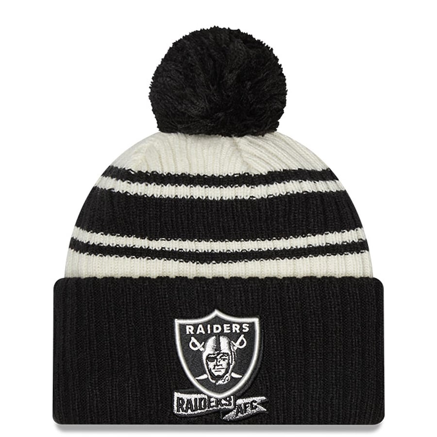 Las Vegas New Era Cuffed Pom Knit Beanie Hat Cream/Black Crown/Visor Team Color Logo (2022 Sideline)