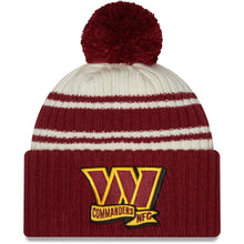 Load image into Gallery viewer, Washington Redskins New Era NFL Cuffed Pom Knit Beanie Hat Cream/Maroon Crown/Visor Team Color Logo (2022 Sideline)
