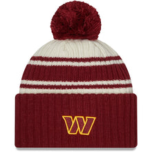 Load image into Gallery viewer, Washington Redskins New Era NFL Cuffed Pom Knit Beanie Hat Cream/Maroon Crown/Visor Team Color Logo (2022 Sideline)
